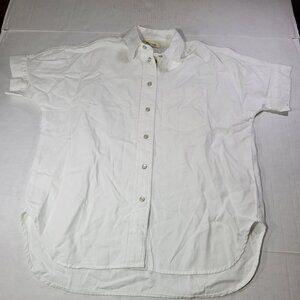 Madewell Women White Cotton Demin Button-Up Short-Sleeve Shirt Size XS